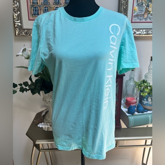 Calvin Klein Women’s Teal Logo Graphic Casual Summer Tee Shirt Sz Medium - Picture 1 of 4